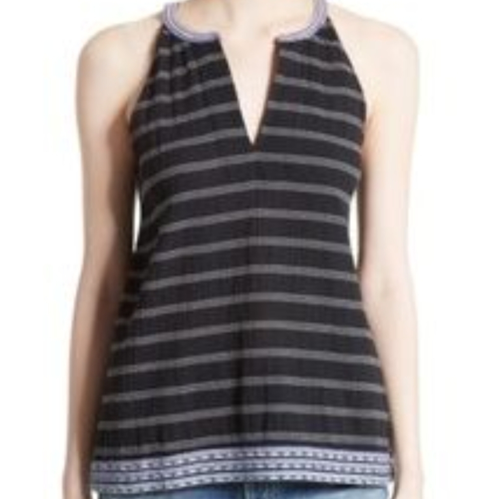 Soft Joie Black and Gray Striped Tank Top